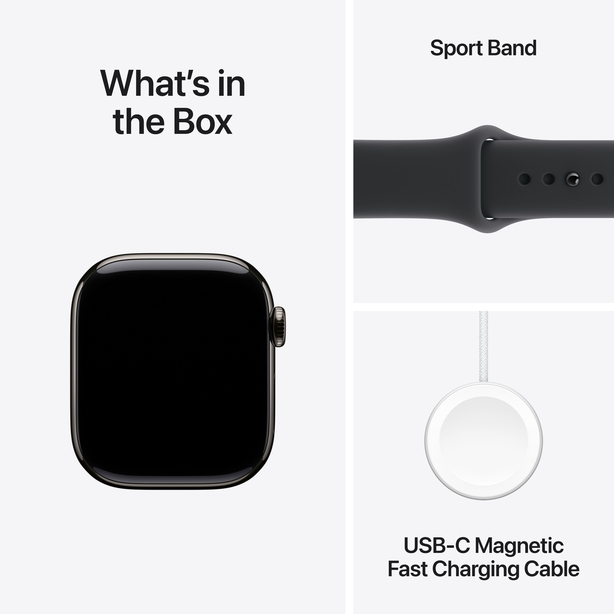 Apple Watch Series 11 GPS + Cellular 42mm Slate Titanium Case with Black Sport Band - S/M image 8