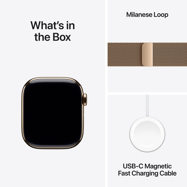 Apple Watch Series 11 GPS + Cellular 46mm Gold Titanium Case with Gold Milanese Loop - S/M image 9